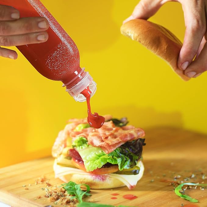 WAYDA Condiment Squeeze Bottles,6 Pack Squeeze Bottles for Sauces, Ketchup Salad Dressing Container, 17oz Plastic Bottles with Squeeze Top for Liquids, BBQ Sauce, Oil