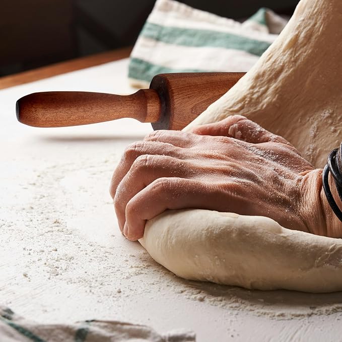 Classic Sapele Wooden Rolling Pin With Handles,Wood Baking Roller for Pizza, Pie, Bread, Pastry & Cookie Dough （17''L x 1.77"W)