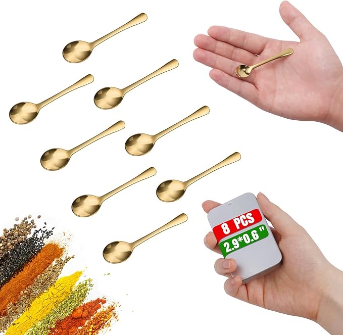 8PCS Tiny Spoons - Mini Stainless Steel Spoons 2.9 inch for Salt Jars Spice Jars, SUS 304 Food Grade Seasoning Spoon for Powder Spices, Pepper, Sugar, Coffee