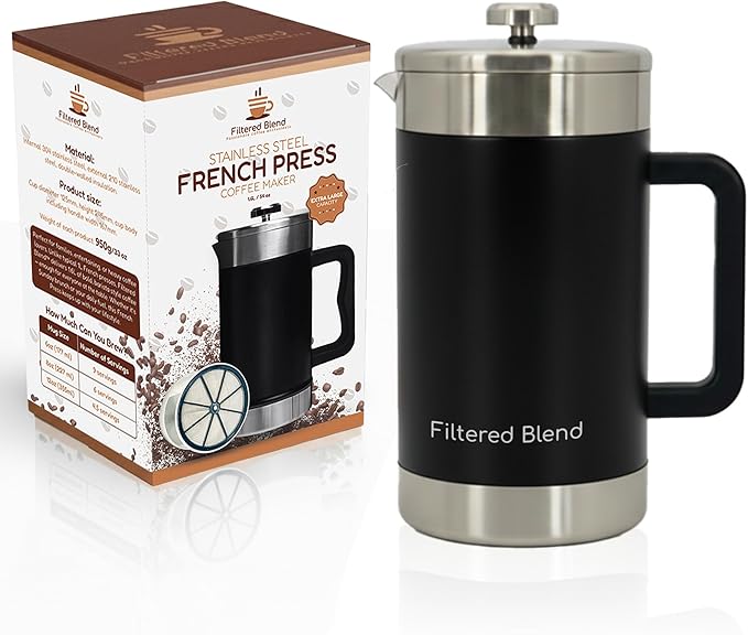 1.6L French Press Coffee Maker, 54oz Large Capacity French Press Stainless Steel Brewer with Double Filter Mesh for Kitchen Travel Camping, Hot & Cold Brew Coffee Maker Gifts (Black)