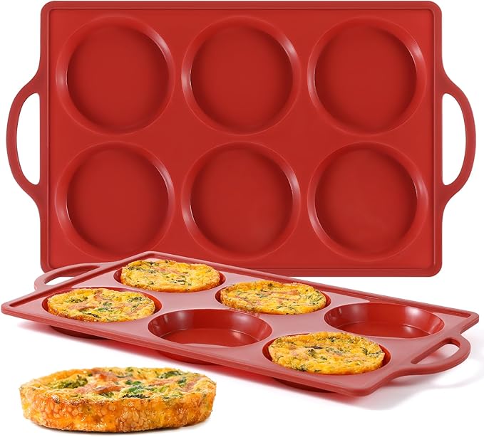 CAKETIME Jumbo Silicone Muffin Top Pan with Metal Frame, 4 Inch Non Stick Round Egg Baking Pan for Oven English Muffins, Whoopie Pies, Corn Bread, Egg Bites, Breakfast Sandwiches Tarts 2 Pack Brown