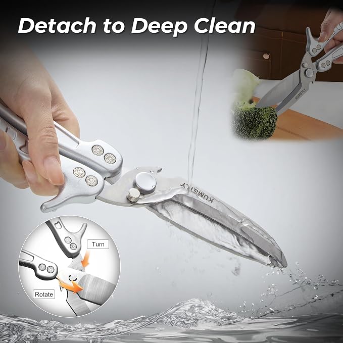 Kitchen Scissors All Purpose Kitchen Shears Heavy Duty for Cutting Chicken, Turkey, Meat, Bones, Vegetables Stainless Steel Spatchcock Shears Multipurpose Food Scissors (Grey)