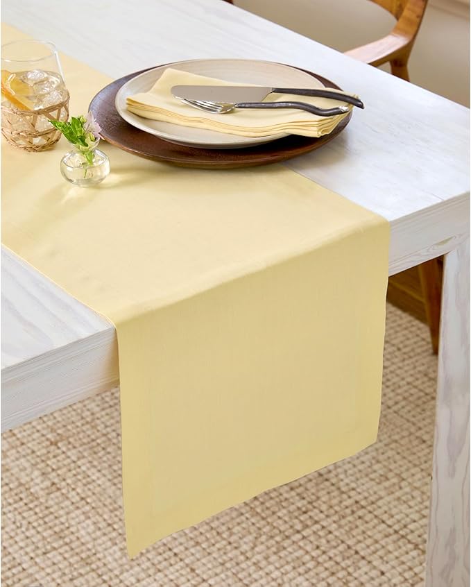 Solino Home Linen Table Runner 90 Inches Long - 100% Pure Linen Golden Straw Dining Table Runner 14 x 90 Inch for Spring, Summer - Fete