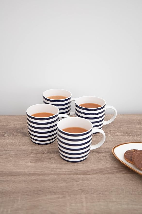 KitchenCraft Set of 4 Blue and White Striped Coffee Mugs
