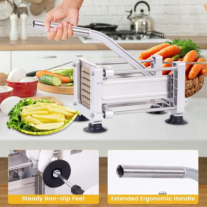 Commercial Vegetable Fruit Chopper 1/4″&3/8″ Blade Heavy Duty Professional Food Dicer Kattex French Fry Cutter Onion Slicer Stainless Steel for Tomato Peppers Potato (16in Hand Pressure Style)
