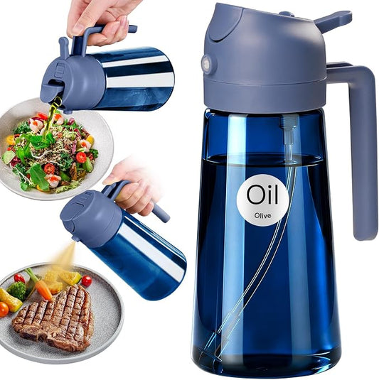 YARRAMATE 16oz/470ml Light-Blocking Dark Oil Sprayer for Cooking, 2 in 1 Olive Oil Dispenser Bottle for Kitchen, Premium Blue Glass Oil Bottle, Food-Grade Oil Mister for Air Fryer, BBQ (Navy)