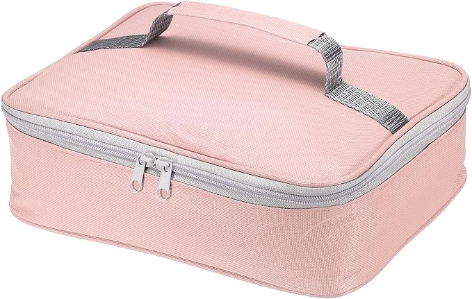 PATIKIL 12.2"x9.6"x2.8" Insulated Lunch Bag, Waterproof Lunch Box with Handle Lunch Tote Bag Portable Food Storage for Office Work Outdoor Picnic, Pink Grey