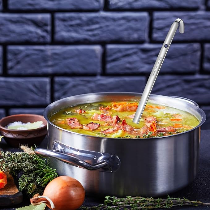 meekoo 3 Pieces Stainless Steel Ladle Soup Handle Ladle with Pouring Rim for Kitchen Cooking Soup Sauce (8 oz)