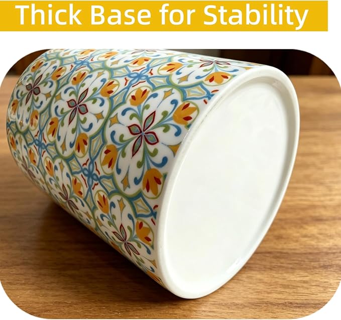 Kitchen Ceramic Utensil Holder Rustic, Floral Utensil Crock for Countertop, Embossed Pattern with Kiln-Fired Finish, Stable Vintage Utensil Holder for Kitchen Accessories, Housewarming Gift