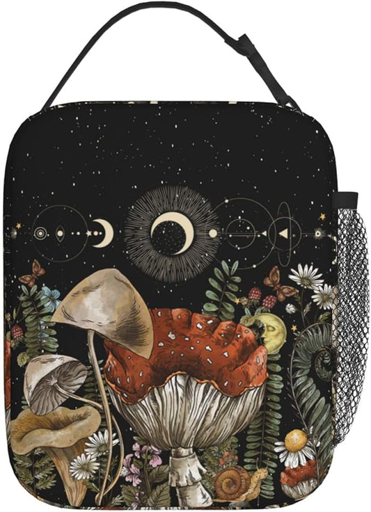 Vintage Mushroom Cute Forest Magic Leaf Forest Insulated Lunch Bag Portable Reusable Zipper Lunch Box For Men Women Work Picnic Travel Camping