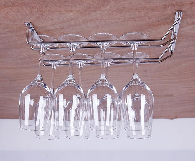 27 cm stainless steel wine glass holder rack, chrome wine glass holders under cabinet, 1 piece (2 rows)