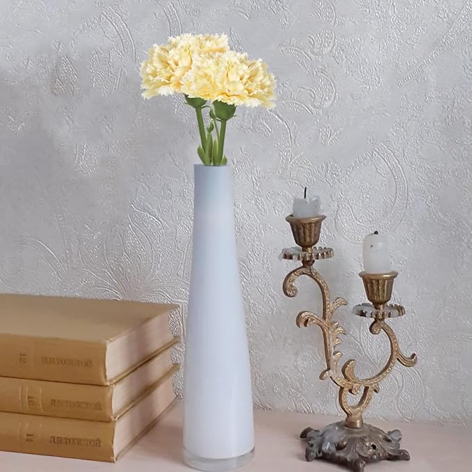 Artificial Carnation Flowers - 15pcs Fake Yellow Silk Flowers with Stems for Home Decor, Wedding, Bridal Bouquet, Anniversary, Birthday Floral Arrangements