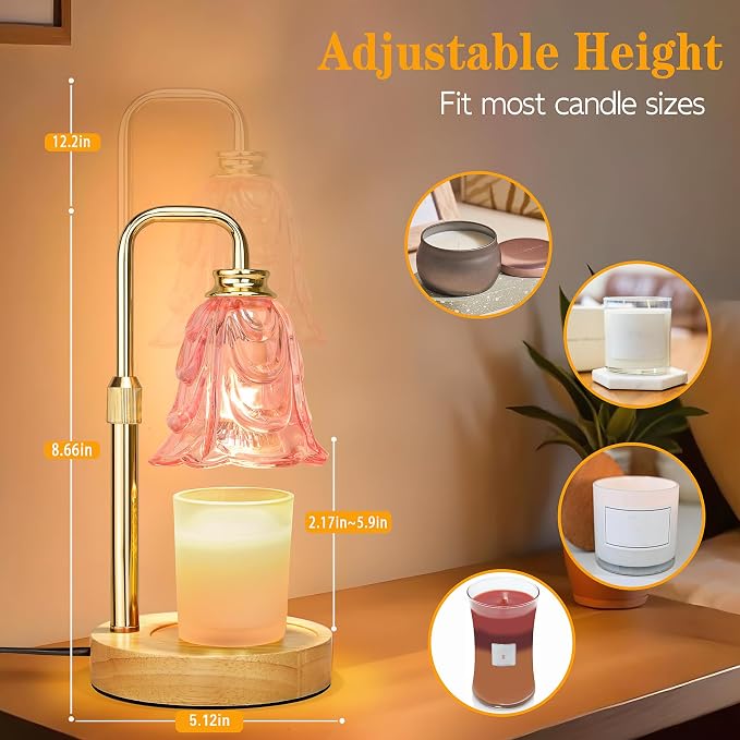 Candle Warmer Lamp with Timer Dimmer, Adjustable Height Pink Tulip Candle Wax Warmer, Christmas Birthday Gift for Mom Women,House Warming Gifts for New Home Bedroom Decor,Flower Pink