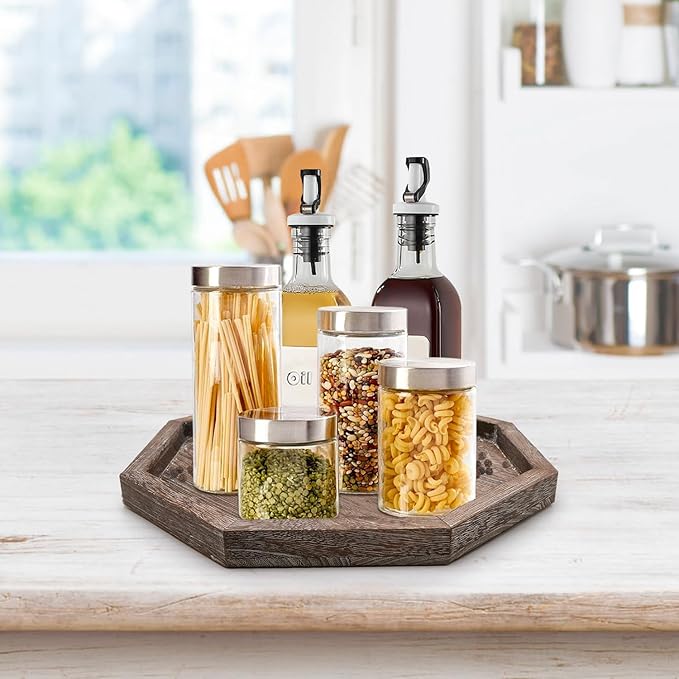 Rustic Candle Holder Plate Boho Wooden Decorative Trays for Coffee Table Farmhouse Kitchen Counter Home Decor Living Room Small Wood Serving Tray for Dining Table Centerpiece Bathroom Vanity Trays