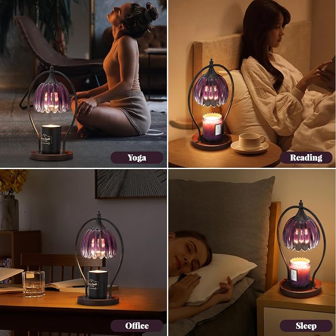 Candle Warmer Lamp, Dimmable Candle Warmer with Timer, Vintage Candles Wax Warmers for Jar Candles Birthday Gifts for Women, Mothers Day Gifts for Mom, Home Decor for Bedroom Living Room, Purple Black