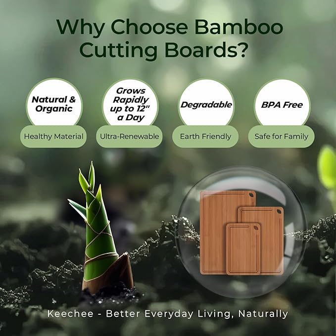 Keechee Bamboo Cutting Board, Durable Wood Cutting Boards for Kitchen with Deep Juice Grooves & Built-in Handles, Ideal Charcuterie & Chopping for Meat, Vegetables and Fruits Ideal Kitchen Gifts