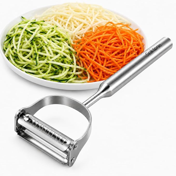 Stainless Steel Vegetable Peeler, 2-in-1 Multifunctional Vegetable Peeler & Julienne Peelers with Straight Edge and Serrated Blades, Fruit Carrot Potato Veggie Peelers Slicer Tool for Kitchen