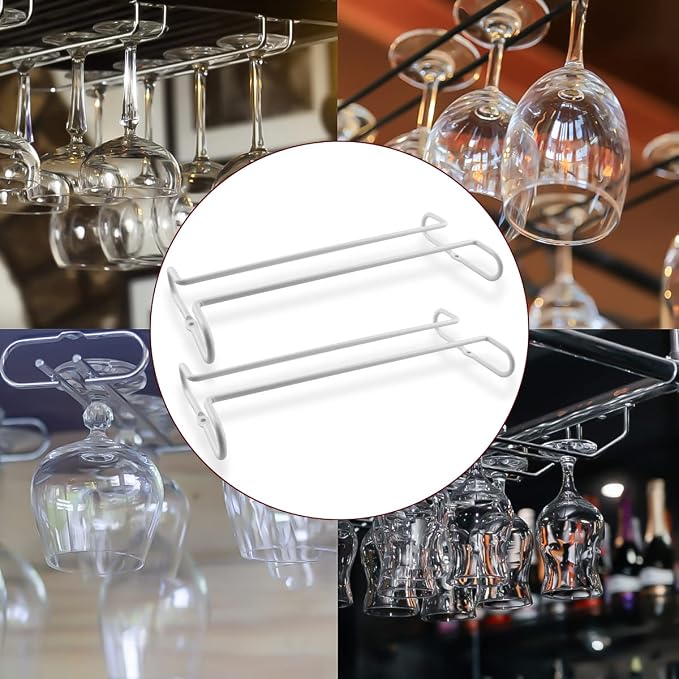 Enenes Heavy Duty Metal Stemware Rack 2 Pack 10.3 Inch Under Cabinet Hanging Wine Glass Holder for Kitchen Bar, Organize Cups, Goblets, Wine Glasses