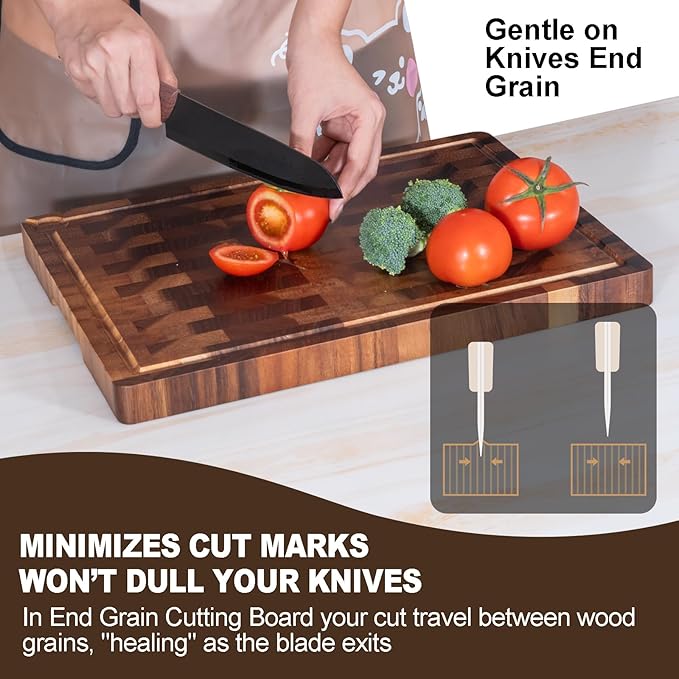 Walnut Wood Cutting Board 17x13x1.2'', Butcher Block Wooden Cutting Boards for Kitchen, Premium Walnut Cutting Board with Juice Groove, End Grain Cutting Board with Built-in Handle