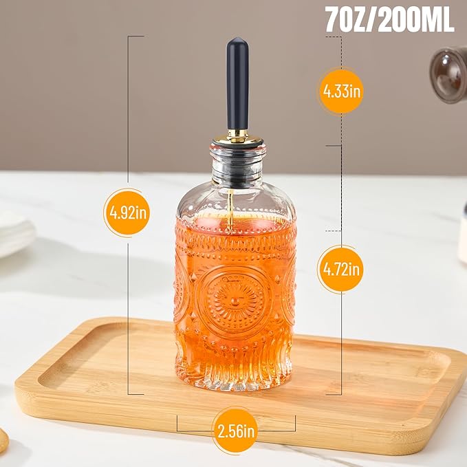 gegewawa 4pcs Glass Coffee Syrup Dispenser Bottles 7 OZ, Simple Syrup Bottles with Metal Pour Spout, Syrup Dispenser for Coffee Bar Accessories for Maple Honey Syrup Oil and Sauces