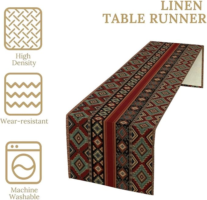 Aztec Table Runners,Southwestern Native American Abstract Tribal Navajo Print Table Cloth for Kitchen Dining Table Decoration for Home Party Decor 13x120 Inch