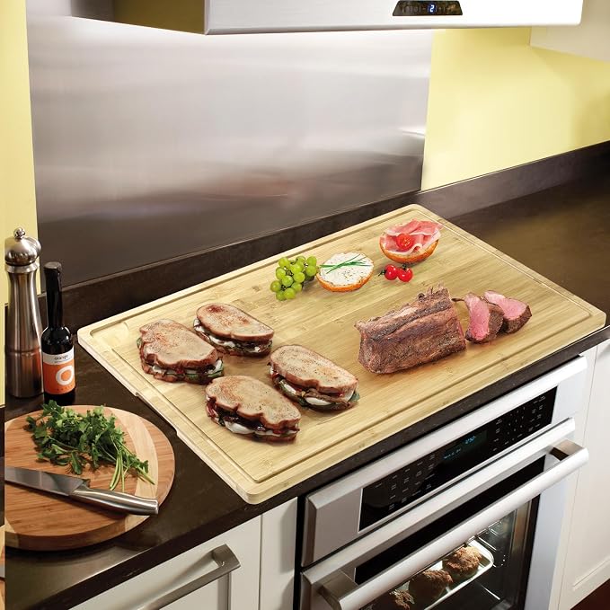 GarveeHome Extra Large Bamboo Cutting Board, 30 x 20 in Wooden Chopping Board for Kitchen, Butcher Block with Juice Groove and Handles, Stove Top Cover, Over Sink Noodle Board