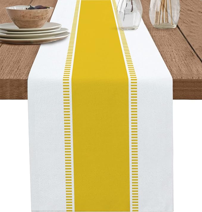 Yellow Table Runners 72 inches Long, Modern Stripes Table Runner Farmhouse Dresser Scarves,Decortaive Table Runner Cover for Kitvhen Dining Coffee Table Holiday Party Wedding