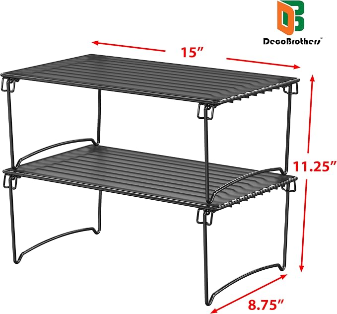 Deco Brothers Stackable Cabinet Shelf Organizer, 2 Pack, Black