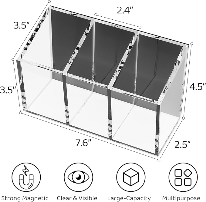 Drink Packet Organizer, Magnetic Water Packet Organizer for Fridge, Premium Acrylic Drink Mix Holder Container with 3 Compartments for Kitchen Organizers and Storage