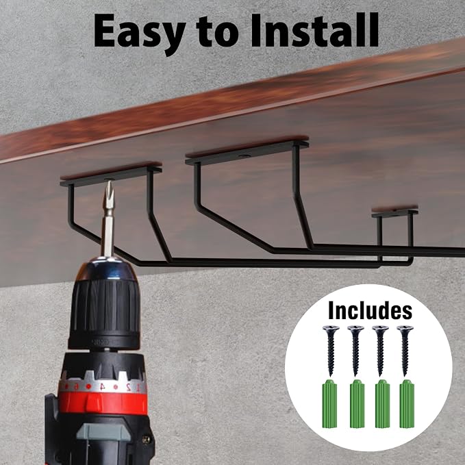 FOMANSH 14-Inch Wine Glass Holder - Under Cabinet Metal Stemware Rack for Kitchen Bar - Single Rail Hanging Storage Hanger, Set of 2