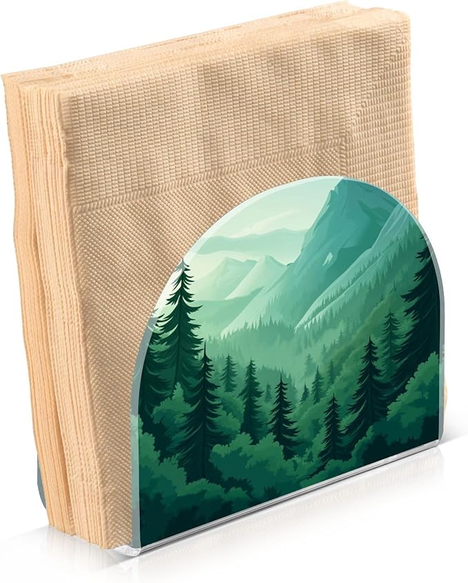 Napkin Holder Acrylic Napkin Holder for Table Kitchen Party Restaurant U Shaped Upright Napkin Dispenser Organizer Mountain Forest Trees Green 02
