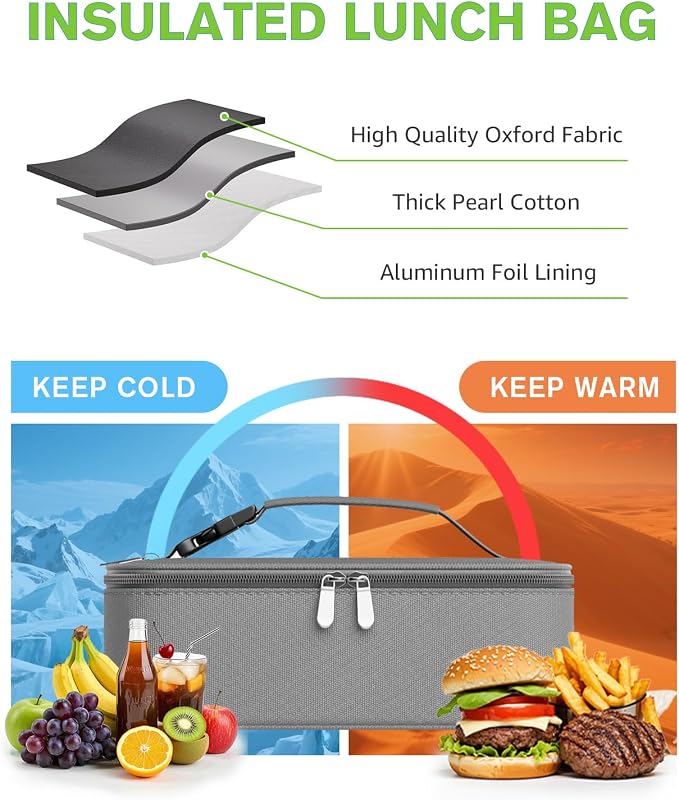 Small Lunch Box Insulated Lunch Bag for Women Men, Bento Kids Lunch Box, Compact Portable Thermal Meal Cooler Bags with Buckle Handle for Work & School, Gray 5L