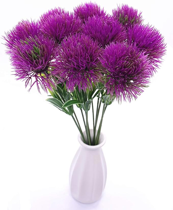 CATTREE Artificial Dandelion Flowers, Plastic Plants Shrubs Bushes Fake Grass Wedding Indoor Outdoor Home Garden Verandah Centerpieces Arrangements Party Decoration Planting Filler - Purple 10 Pcs
