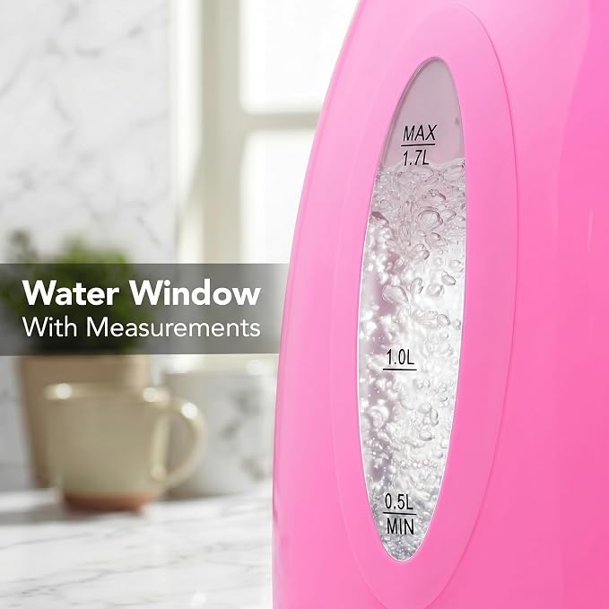 OVENTE Electric Kettle, 1.7L Fast Boiling Water Heater for Coffee or Tea, BPA Free with Water Level Gauge, Auto Shut-Off, Boil-Dry Protection, Indicator Light and Removable Filter, Pink KP72P