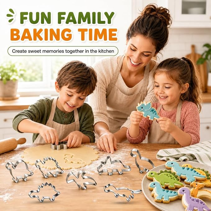 10-Pack Dinosaur Cookie Cutters, Stainless Steel Dino Baking Set | T-Rex, Triceratops and assorted dino shapes for cookies, fondant and sandwiches