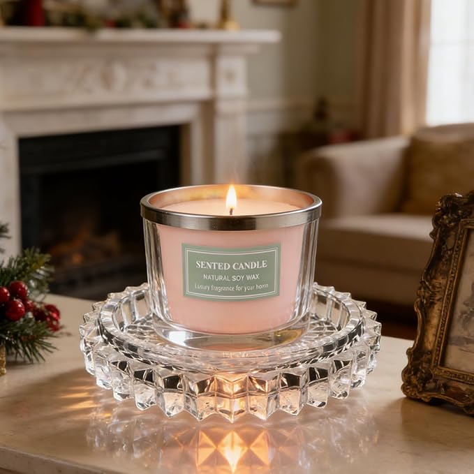 Glass Candle Holder – Modern Clear Glass Tray for Tea Lights & Votives Chic Home Decor Jewelry Holder Dish Decorative Coaster Plate Clear Candle Dish Display Accessory