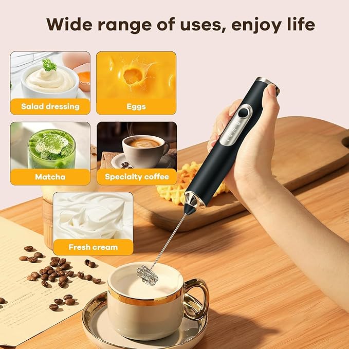 Milk Frother Rechargeable,Handheld Milk Frother, 3 Heads Rechargeable Mini Drink Mixer Stirrers, 3 Speed Adjustable Coffee Frother Wand, Drinks mixer electric handheld milk frothe