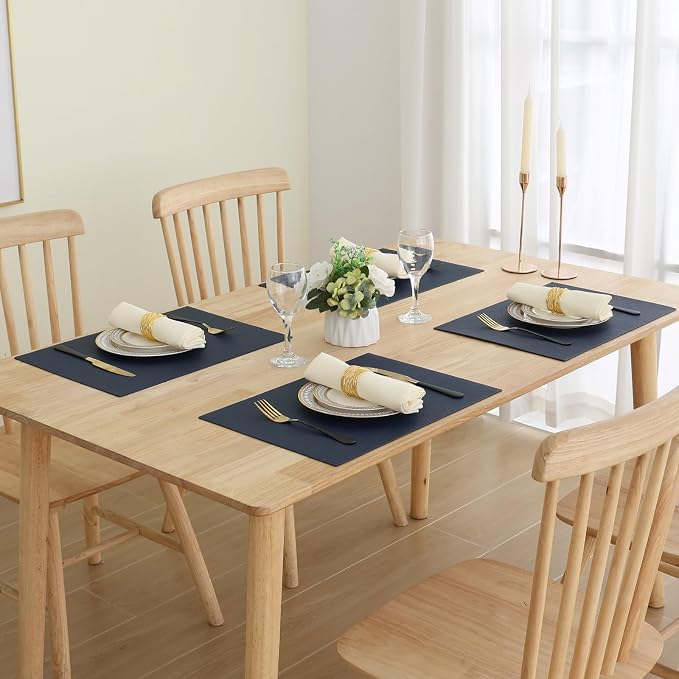 Homaxy Faux Leather Heat Resistant Placemats for Dining Table Set of 8, Waterproof Wipeable Washable PU Table Mats, Easy to Clean Anti-Slip Place Mats, 11.8" x 17", Navy Blue
