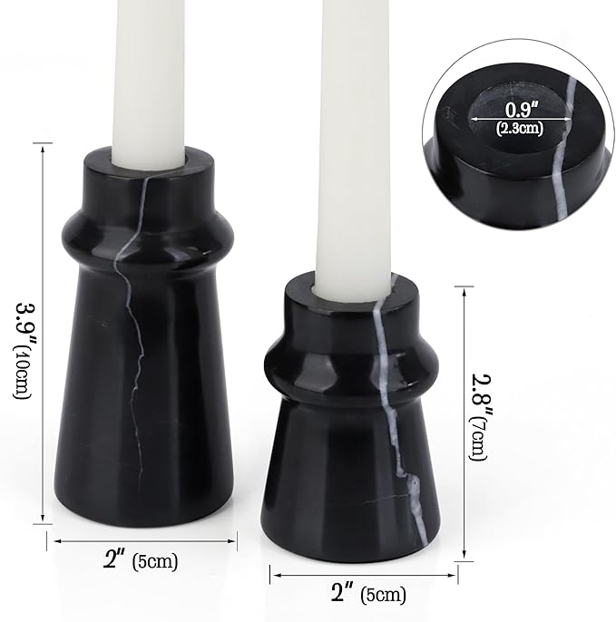 Vixdonos Marble Candle Holder Set of 2 Taper Candle Candlestick Mantle Candle Stand for Home Decor,Wedding,Party and Table Centerpieces(Black)