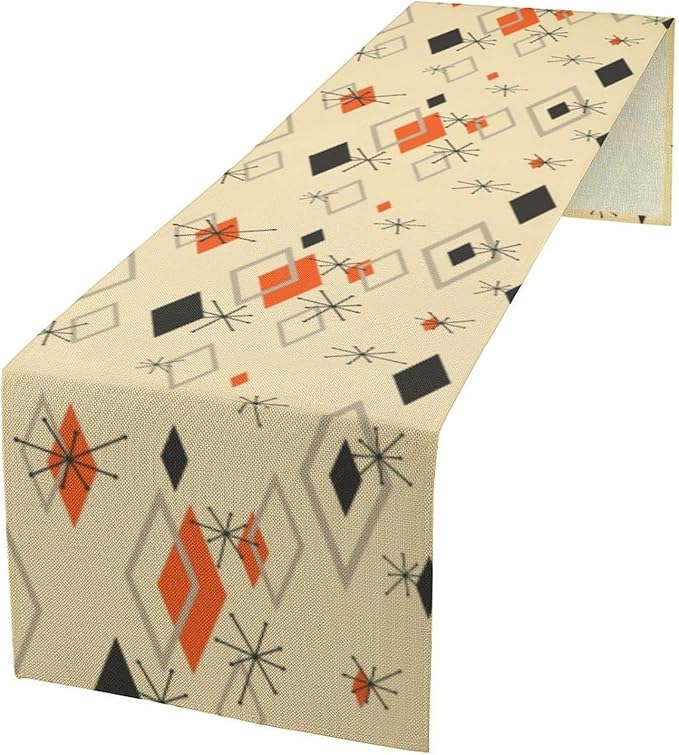 Mid Century Table Runner,Retro 1950s Modern Atomic Abstract Geometric Table Runner for Home Indoor Outdoor Kitchen Holiday Birthday Party Wedding Decor 13x60 Inch