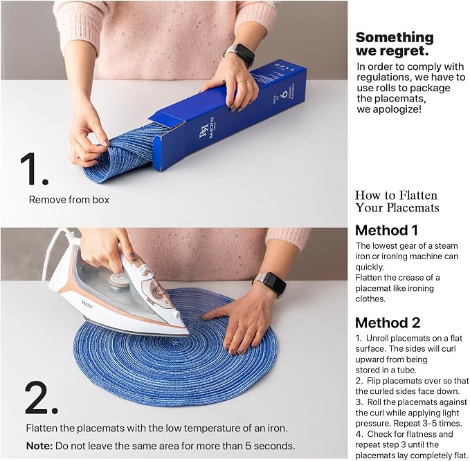Round Placemats Set of 6 Woven Placemats Washable Braided Table Mats for Dining Table Heat Resistant Non-Slip Circle Place Mats(Royal Blue)