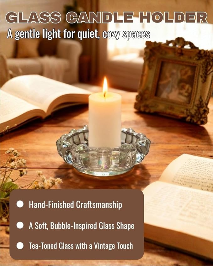 Bubble Glass Candle Holder – 5" Decorative Crystal Candle Dish, Thick Glass Tray for Tealights, Scented Candles, Aroma Stones & Reed Diffusers(Crystal Clear)
