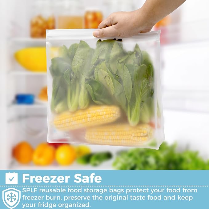SPLF 4 Pack Dishwasher Safe Reusable Storage Bags, Reusable Gallon Freezer Bags, BPA FREE Stand Up Extra Thick Leakproof Silicone and Plastic Free Zipper Sandwich Snack Lunch Food Bags