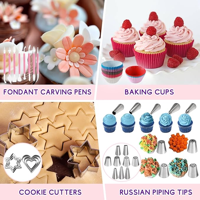 492set Cake Decorating Tools Kit,Include Piping Bags and Tips Set,Baking Supplies Accessories with Storage Case,Cupcake Cookie Frosting Fondant Bakery for Adult Beginners or Professional Cake Shop