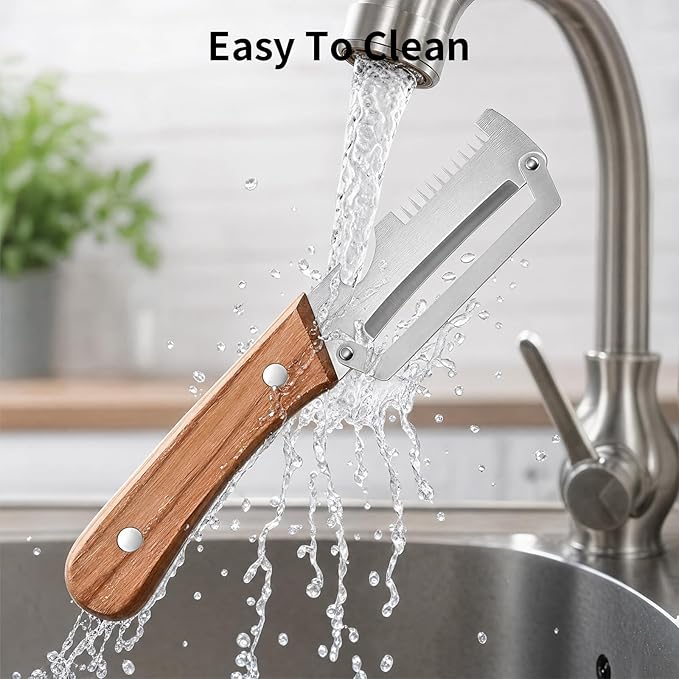3PCS Multi-Functional Kitchen Peeler, 3 in 1 Premium Vegetable Peeler with Wooden Handle and Bottle Opener,Kitchen Gadgets Tool for Fruit Pumpkin Peeling Potato Carrot Veggie Peeler