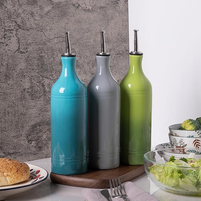 Sweejar Large Ceramic Olive Oil Dispenser Bottle, Opaque Oil Cruet Protects to Reduce Oxidation, Suitable for Storage Vinegar, Soy Sauce & Other Liquids, Pack of 1, 24 Fl Oz(Gradient Green)