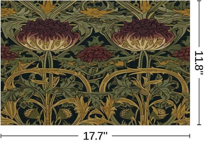 William Morris Placemats Set of 6 Vintage Moody Floral Rustic Botanical Washable Heat Resistant Place Mats for Dining Table Dark Academia Linen Woven Wipeable Kitchen Table Mats Green