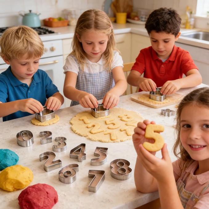 2 In 9 pcs Number Cookie Cutters Set,Stainless Steel Birthday Numbers 0-8(6 Reverses to 9),Cookie Fondant Dough Numbers Kitchen Baking,for Birthday wedding family gathering Christmas Party