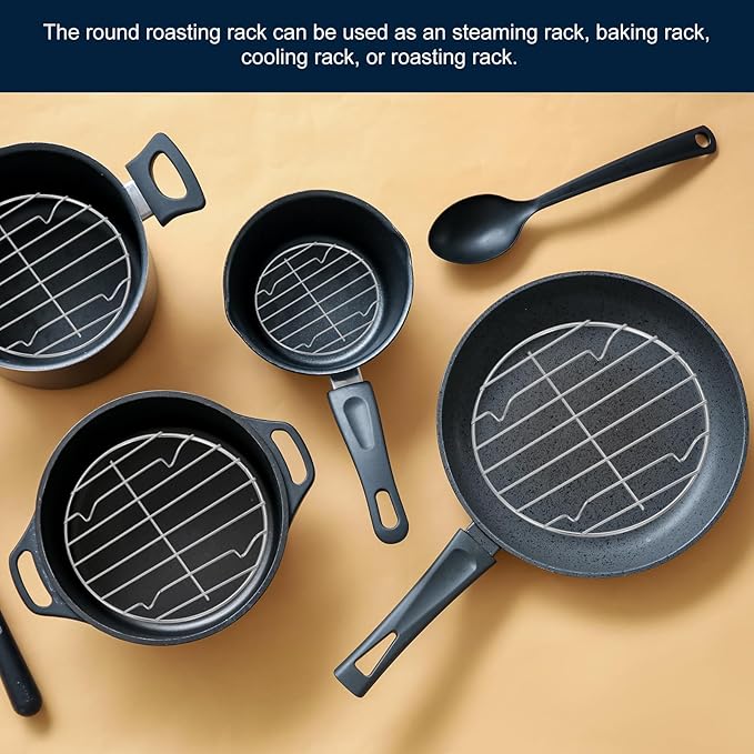 uxcell 3Pcs 7-7/8",8-11/16",11" Round Cooling Rack, Roasting Baking Steaming Cooling Rack, Stainless Steel Cooking Grid Grill for Oven, Air Fryer, Silver