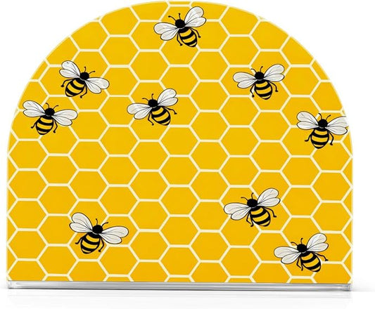 Yellow Bees and Honey Napkin Holder for Tables Paper Cocktail Napkin Holders for Kitchen and Dinning, Acrylic Dinner Napkin Dispenser for Restaurant Home Decor Bar Accessories 1 Pack